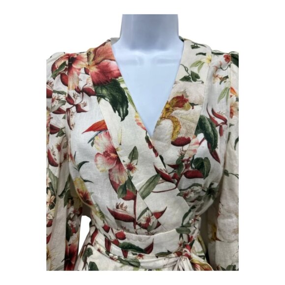 Zimmermann Lexi Floral Linen Wrap Mini Dress Size 1 / US 6 - Picture 12 of 14